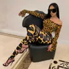 Anjamanor Sexig Två Piece Set Bodysuit och Byxor Leggings Animal Print Bodycon Outfits för Party Club Matching Sets D91-AD31 Y0625