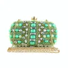 Diamant Koppling Väskor För Kvinnor Pearl Beading Luxury Handbag Bling Green Rhinestone Kvinnors Kväll Väskor Bröllop