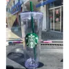 Ready Stock återanvändbar Starbucks transparent plastkopp med PP -plaststrån med halm Tumbler Straw Cup Dubbelskikt Klassisk kaffeflaska