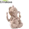 Ermakova 13cm (3.5 ") lång indisk ganesha staty fengshui skulptur naturlig sandsten hantverk figure hem skrivbord dekoration gåva 211105