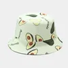 Cartoon Avocado Fisherman Hat Reversible Bucket Hat For Women Men Street Hip Hop Foldable Bucket Cap Vintage Printed Fishing Hat