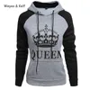 Weyes Kelf Gedruckte Buchstaben König Königin Langarm Paar Kleidung Hoodies Frauen Frau Sweatshirt Langarm Hoodie Kpop 201102