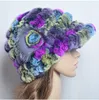 Winter Hats For Girls Women's Fur Hat Warm Real Rex Rabbit Cap Floral Knitted With Silver Fox Flowers Skullies Beanies