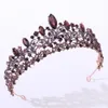 Vintage Baroque Queen Tiaras Crown Bridal Diadem Purple Black Crystal Head Jewelry Headpiece Wedding Hair Accessories