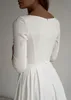 2021 A-line Crepe Modest Wedding Dress Long Sleeves Pockest Sweep Train Simple Elegant Informal Boho Bridal Gowns Sleeved Custom Made