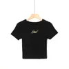 Женские буквы gia с вышивкой, футболка в рубчик с коротким рукавом, укороченный топ, винтажная повседневная однотонная летняя футболка 90-х годов для женщин 210316