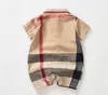 Bébé Garçons Plaid Romper Toddler Enfants Revers Single Breasted Jumpsuits Designer Infant Onesie Nouveau-né Vêtements décontractés