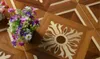 Golden Yellow Luxurious Burma Teak Wood flooring parquet tile art medallion inlay marquetry wall cladding wallpaper carpet panel background