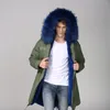 Kadın Kürk Faux Erkek Uzun Ordu Yeşil Moda Mavi Çizgili Rakun Hoodies Kış Stil Giyim