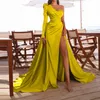 Galajurken Voor Bruiloft Dames Avond Elegant Sexy Eén-schouder Ruglooze Satijn Geplooide Zijsplit Losse Lange Maxi-jurk 2022 Y220222