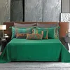 Defina a cama Luxury Green Stripe Jacquard Conjunto 4/6/10pcs Tampa de edredão dourada de bordado de folha plana para adultos