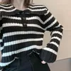 Womens Sweaters Simple Striped Sleeve Shawl Doll Collar Sweater Top Women Korean Style Slim Lazy Fashion