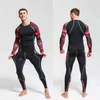 メンズスポーツスーツMMAラッシュガード男性クイック乾燥スポーツウェア圧縮服フィットネストレーニングキットサーマル下着レギンス211109