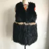 Mulheres Faux Faux Mongólia Carneiros Praia de Lã Colete Longo Ondulado Mulheres Mulheres Inverno Pelúcia Círculo Casaco com Real Raccoon Gilet TSR442