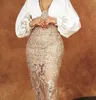 Aso Ebi arabe or dentelle perlée robes de soirée manches longues chemise haut robes de bal Vintage Sexy soirée formelle deuxième réception robes