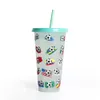 Reusable Plastic Tumblers with Lids & Straws Summer Party 24oz Large Color Changing Cups