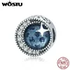 WOSTU Sparking Blue Stars Beads 925 Sterling Silver Zircon Round Charms Fit Original Bracelet Pendant For Women Jewelry CTC229 Q0531
