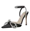 Elbise Ayakkabıları 2021 Rhinestone Kelebek-Düğüm Sandalet Ince Topuk Kadın Kristal Peri Rüzgar Pembe Papyon Elmas Yüksek Topuklu
