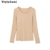 Yiyiyouni Casual Screw Thread Long Sleeve Pullovers Women Vintage Cotton Knitted Sweaters Korean Basic Black White Tops 211018