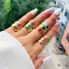 10Pcs 2021 est Fashion Design Colorful Star Heart Flower Smiley Adjustable Ring For Girl