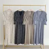 Kuzuwata japanska höstkvinnor kläder Sweet Temperament Vestidos V Neck Puff Sleeve Print High midje Drawstring Dresses 220215