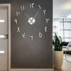 アラビア数字DIY巨大な壁掛け時計アラビア数の数字アクリルミラー効果ステッカーフレームレス大静かな壁見ながら家の装飾210310