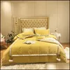 Ensembles de literie Fournitures Textiles de maison Jardin Rouge Coton Satin Kingsize Ensemble Belle Broderie Volants Couette Er Couette Gland Coréen Pri