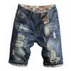 Ретро летние мужчины разорванные джинсовые джинсы разрушенные дыры плюс размер пятых брюк джинсы C0222
