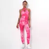 Kobiety Sporty Joga Zestaw Wysokiej Talii Hips Spodnie Halter Top Bandaż Joga Kombinezon Fitntie Dye Jacquard Dressuit X0629