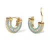 Hoop & Huggie Turquoises Stone Paved Luxury Mini Earrings With Gold Silver Color Plated Moon Shape Earring For Women Wedding
