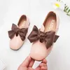 Zwart Roze Beige Strik Baby Meisjes Prinses Schoenen Voor Kinderen Casual Lederen Schoenen voor Student Girl Single Shoes 3 4 5 6 7 8-15T X0703