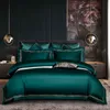 Luxe drie lijnen pure kleur Egyptische katoen beddengoed sets koning queen size borduurwerk zachte bed set dekbedovertrek plat ingericht blad 210706