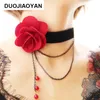 Colliers ras de cou pour femmes, style créatif, pendentifs, bijoux méritent, collier gothique, fleurs, franges, corde en velours, perles