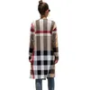 Automne Hiver Plaid Mince Tricoté Long Cardigan Femmes À Manches Longues Plus Taille Vintage Cardigans Femme Cardigan Tricot Manteau 211103