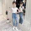 Girls Jeans Bow Kids Casual Style Children Spring Autumn Children's Clothes 6 8 10 12 14 210527