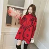 Mönster stickad tröja kvinnor hög krage pullover koreanska överdimensionerade batwing ärm lös avslappnad höst vinter kläder 210914