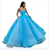 Rosa A-Line Prom Klänning Lång Kvällar Kvinnor Formell Party Blue Sweetheart Neck Tulle Graduation Klänningar