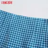 Tangada Dames Blue Plaid Print Rokken Faldas Mujer Zipper Franse stijl Vrouwelijke minirok JE65 210609
