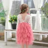 Wholesale Girls Lace Dress Flower Tiered Tulle Maxi Long Sleeve Princess For Wedding Party Children Clothes 1-8Y E17104 210610