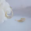 Stud Ins Crescent Moon Prachtige Ingelegde Zirkoon Earrring Voor Vrouwen 14K Real Gold CZ Bling Oorbel Hanger4015206