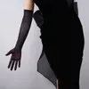 Gants noirs élégants pour femmes, Ultra-fins, longs, pour la conduite d'été, cyclisme, Sexy, protection solaire, Anti-UV, élasticité, maille en dentelle, 22173