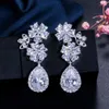 Elegant Flower Shape Bridal Wedding Jewelry Cubic Zirconia Crystal Clip On Earings for Non Pierced Ear Hole CZ184 210714