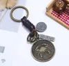 12 Constellation Keychain Cowhide Zodiac Keychains Retro Woven Key Chain Bronze Keyring for Birthday Gift Wholesale