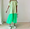 Платья летняя повседневная мода о шеи с коротким рукавом флуоресцентное зеленое платье женщин свободные лоскутные вестидовые де-муйджер качели Big 210610
