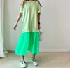 Robes d'été Casual Mode O Cou À Manches Courtes Fluorescent Robe Verte Femmes Lâche Patchwork Robe De Mujer Swing Big 210610