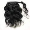 바디 웨이브 인간의 머리카락 포니 테일 랩 흑인 여성용 자연 머리카락 주위 마법 붙여 넣기 포니 테일 말레이시아 버진 물결 모양의 클립 확장