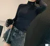 prada balmain burberry celine chanel miu miu loewe gucci fendi Вы Frauen Unterhemd hoher Hälse Langarmes Sweatshirt für Lady Tees Slim Style mit Budge Neck Yoga -Hemd dünne Materi