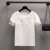 Letnia Bluzka Koszula Dla Kobiet Moda Z Krótkim Rękawem V Neck Casual Office Lady Białe Koszulki Topy Japonia Koreański Styl 210604