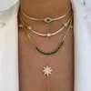 Высокое качество Зеленый cz проложенный счастливый сглаз кулон ожерелье для женщин леди многослойная змея звено цепи колье вечерние ювелирные изделия