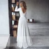 Schicke Boho-Landhochzeitskleider, schlichtes Satin, offener Rücken, sexy High-Low-Braut-A-Linien-Hochzeitskleid mit langen Ärmeln, Kleider, Vestidos de Novia 2021